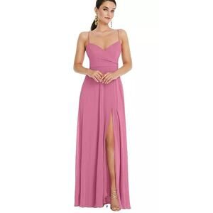 Lovely Adjustable Strap Wrap Bodice Maxi Dress with Front Slit Pink Size 2R